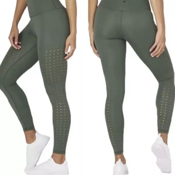 GLYDER Optical High Waisted Leggings Perforated Dots 7/8 Leggings Moss Green XS - Picture 1 of 9